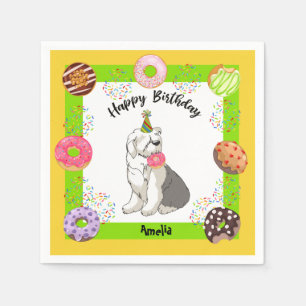 Serviette En Papier Vieux anglais Sheepdog Donuts Party Anniversaire N