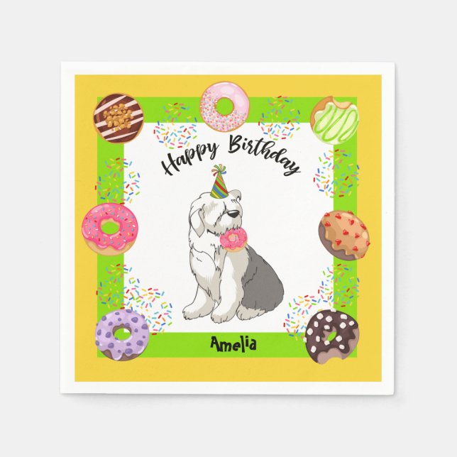 Serviette En Papier Vieux anglais Sheepdog Donuts Party Anniversaire N (Devant)
