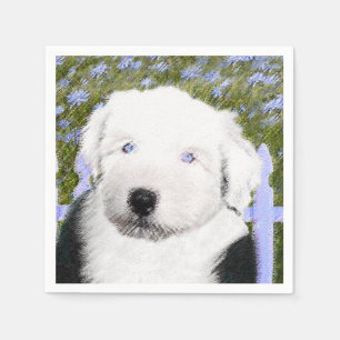 Serviette En Papier Vieux anglais Sheepdog Puppy Peinture - Chien Art