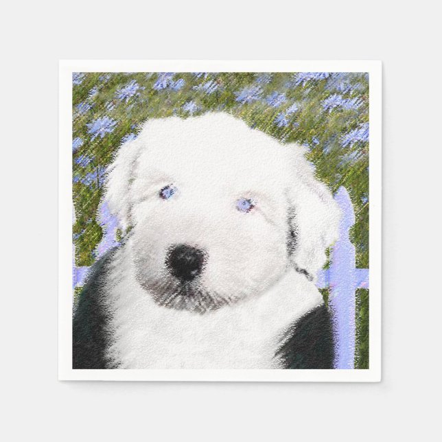 Serviette En Papier Vieux anglais Sheepdog Puppy Peinture - Chien Art (Devant)