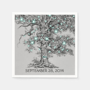 Serviette En Papier vieux chêne - arbre d'amour turquoise papier gris