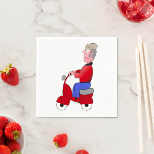Serviette En Papier Vieux Monsieur Drôle à Scooter Rouge
