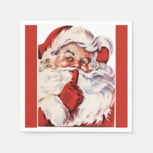 Serviette En Papier Vieux rouge gai vintage de Père Noël Shhh