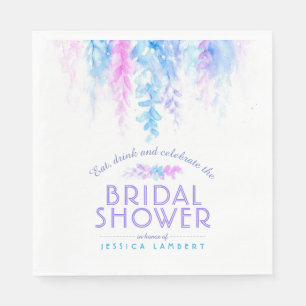 Serviette En Papier Vigne d'aquarelle fleurie bleu violet douche nupti