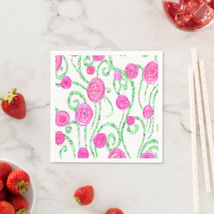Serviette En Papier Vignes à fleurs roses et vertes