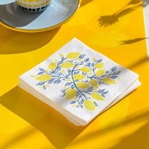 Serviette En Papier Vignes de citron bleu et jaune, jolies et délicate