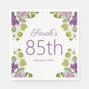 Serviette En Papier Vignes Feuilles florales pourpres 85e anniversaire