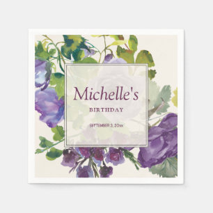 Serviette En Papier Vignes florales aquarelles violettes Nom Date d'an