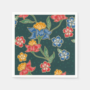 Serviette En Papier Vignes florales indonésiennes vert foncé Batik mot