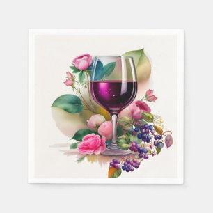 Serviette En Papier Vignoble Vignoble Vignoble Verre Rose Roses