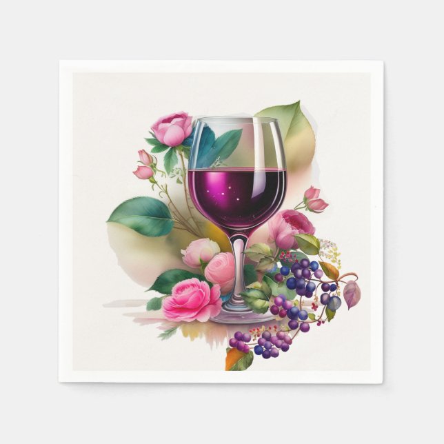 Serviette En Papier Vignoble Vignoble Vignoble Verre Rose Roses (Devant)