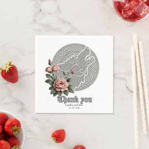 Serviette En Papier Viking Wolf & Rose. Une tête de loup stylisée,