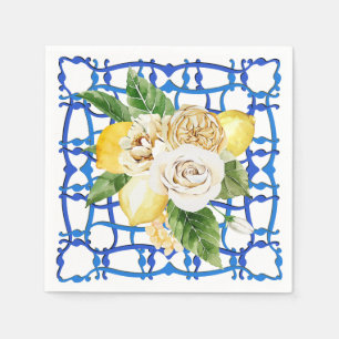 Serviette En Papier Villa de fête rose en tuile bleue italienne