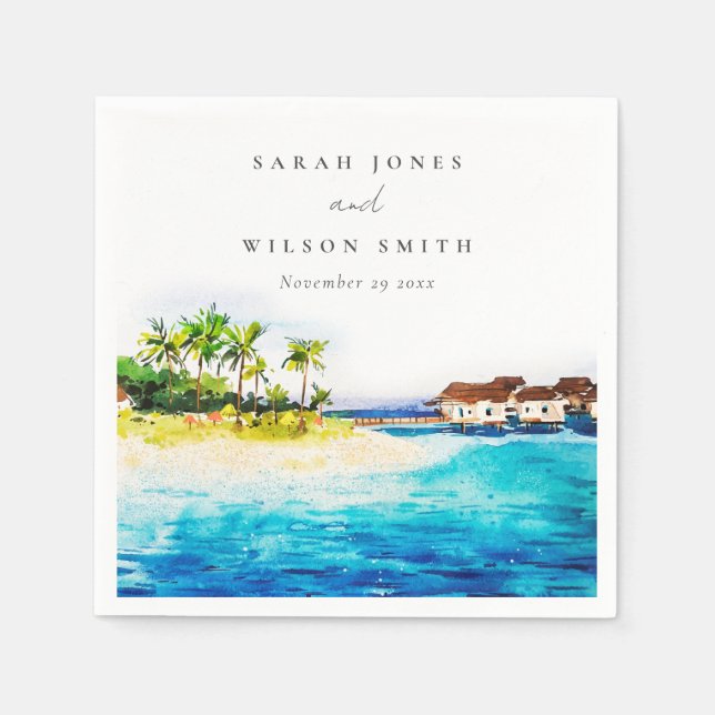 Serviette En Papier Villa Tropical Overwater Seascape Beach Mariage (Devant)