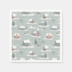 Serviette En Papier Village d'hiver Motif de la scène de neige