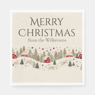 Serviette En Papier Village d'hiver vintage Noël Art folklorique Nom p