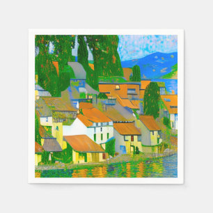Serviette En Papier Village méditerranéen impressionniste au bord de l