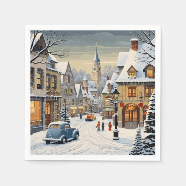 Serviette En Papier Ville d'hiver rétro (Devant)