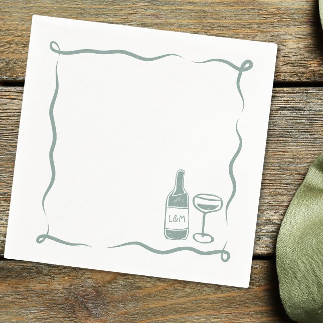 Serviette En Papier Vin à main de Whimsical Mariage Chic Sage Vert (Créateur téléchargé)