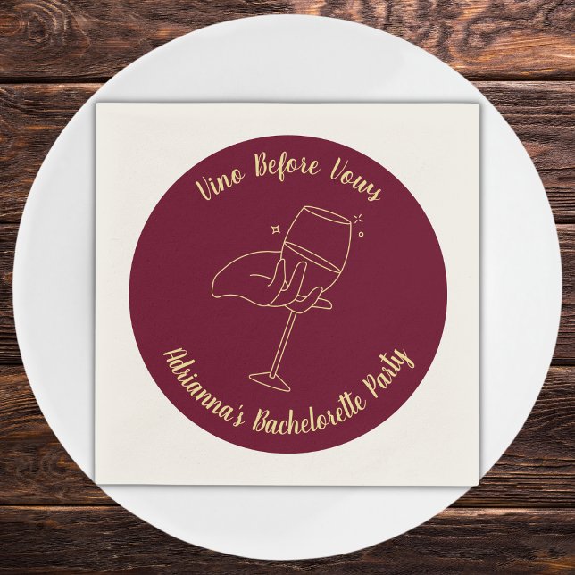 Serviette En Papier Vin Bachelorette Bourgogne Vino Avant Vows (wine bachelorette party napkins vino before vows elegant burgunde and golden bach party)