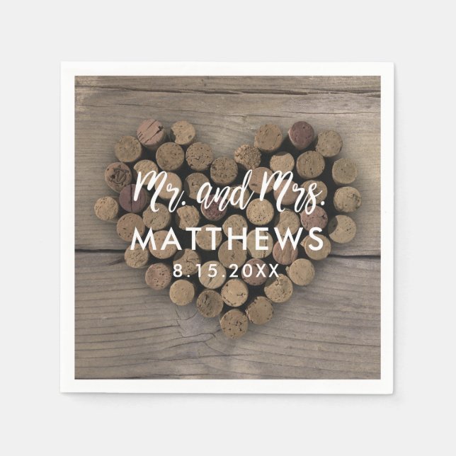 Serviette En Papier Vin Cork Heart Mariage Cocktail  Napkins (Devant)