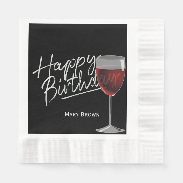 Serviette En Papier Vin d'anniversaire en noir (Devant)