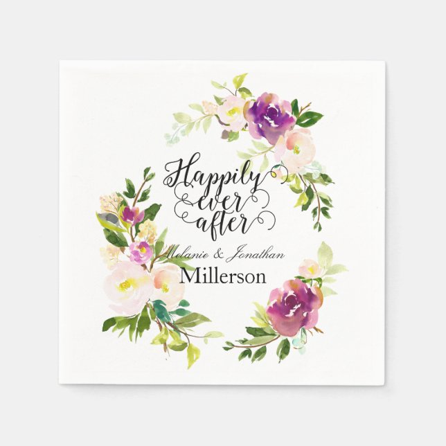 Serviette En Papier Vin de Bourgogne et Mariage d'aquarelle rose (Devant)