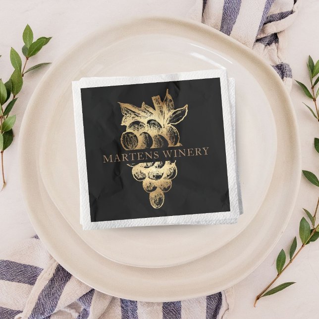 Serviette En Papier Vin Entreprise Vaisseau Élégant Raisins Or (Créateur téléchargé)