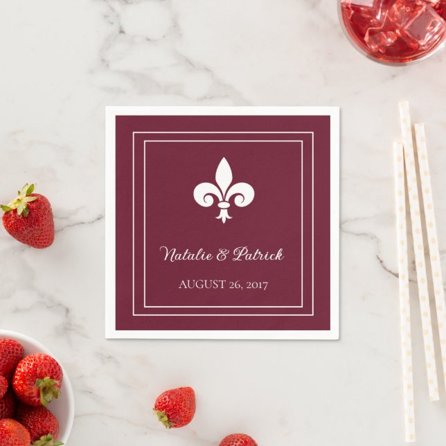 Serviette En Papier Vin Fleur de Lis Papier Mariage (En situation)
