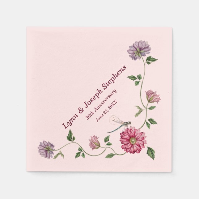 Serviette En Papier Vin floral rose et violet (Devant)