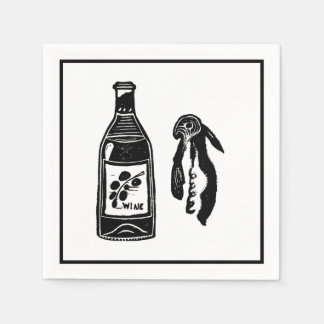 Serviette En Papier Vin Linocut Cocktail Party Napkins