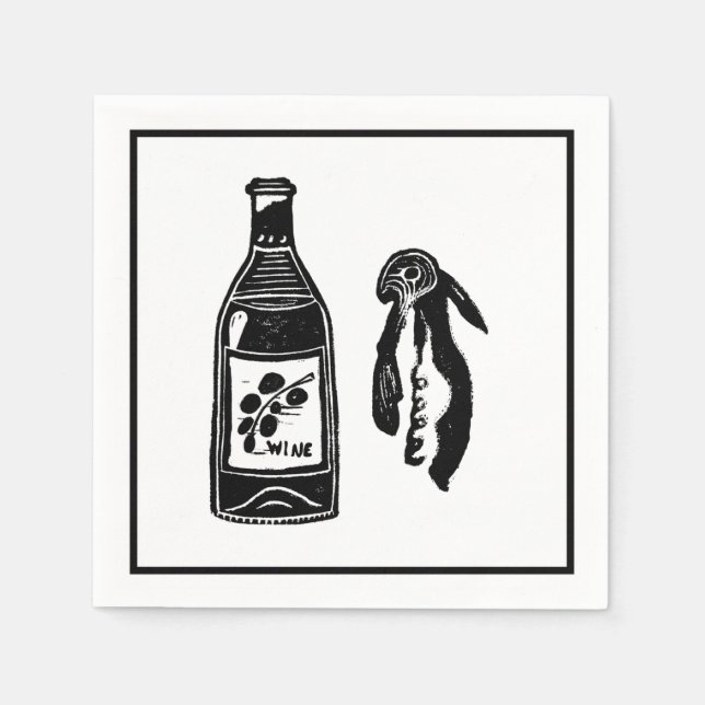 Serviette En Papier Vin Linocut Cocktail Party Napkins (Devant)
