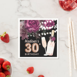 Serviette En Papier Vin noir Luxe 30e anniversaire Personnalisé