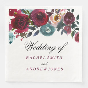Serviette En Papier Vin rouge Bourgogne Mariage floral