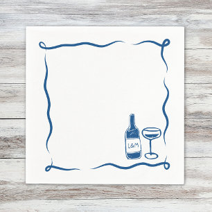 Serviette En Papier Vin tiré main Whimsical Mariage Chic Navy bleu