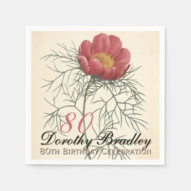 Serviette En Papier Vinatge Botanical Peony 80th Birthday Party PPN (Devant)