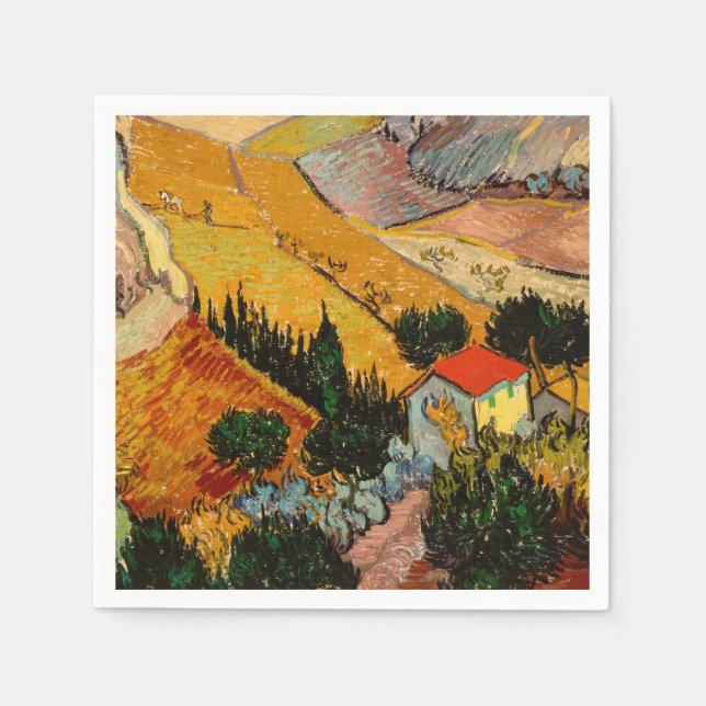 Serviette En Papier Vincent van Gogh - Paysage, Maison et Plowman (Devant)