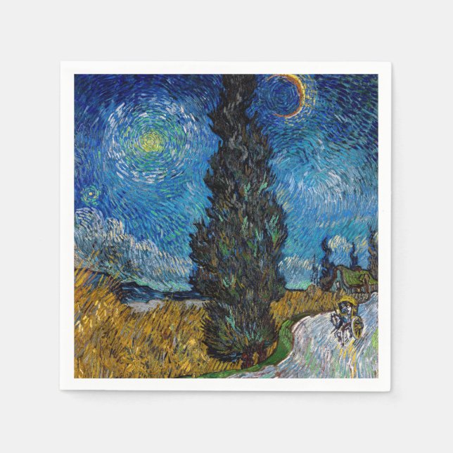 Serviette En Papier Vincent van Gogh - Route avec Cypress et Star (Devant)