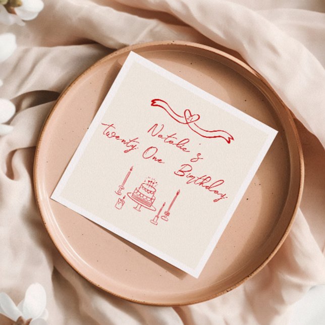 Serviette En Papier Vingt-et-une main écrit Cake Bow Anniversaire (Créateur téléchargé)