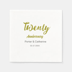 Serviette En Papier vingtième anniversaire nom date jaune gris mariage