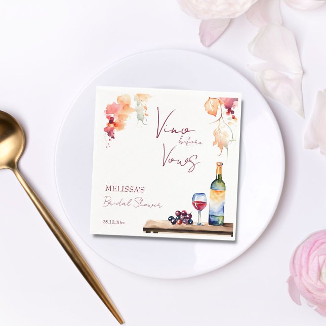 Serviette En Papier Vino avant les vœux papeterie pour la douche de la (Vino before vows winery vineyard bridal shower personalized monogram printed napkins table decor)