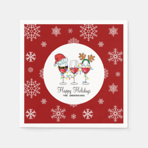 Serviette En Papier Vins de Noël Festive Rouge Lunettes Illustrations