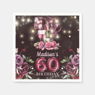 Serviette En Papier Vins et ballons 60e anniversaire Personnalisé