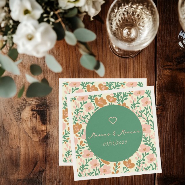 Serviette En Papier Vins fleurs sauvages Rose Vert Élégant Mariage Per (Wildflower Vines Pink Green Elegant Wedding Custom Napkins
)