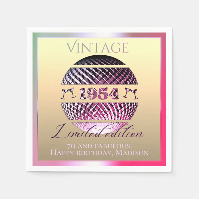 Serviette En Papier Vintage 1954 70e anniversaire rose (Devant)