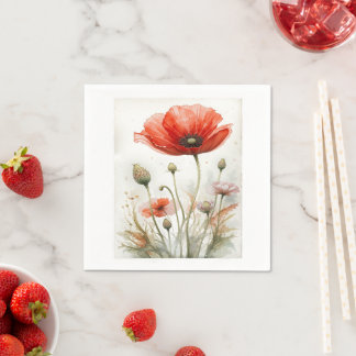 Serviette En Papier Vintage Agritourisme Décor Rouge Poppy Jardin Fleu