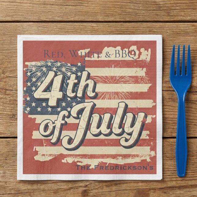 Serviette En Papier Vintage Americana Fireworks Picnic (Patriotic 4th of July picnic napkin)