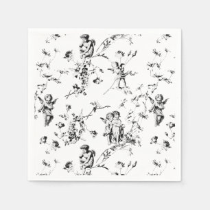 Serviette En Papier Vintage Angels Cupid Floral Noir Blanc Toile