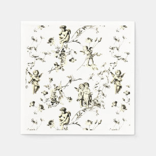 Serviette En Papier Vintage Angels Cupides Floral Beige Toile Blanche