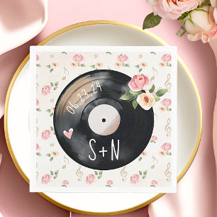 Serviette En Papier Vintage Aquarelle Floral Vinyl Record Mariage